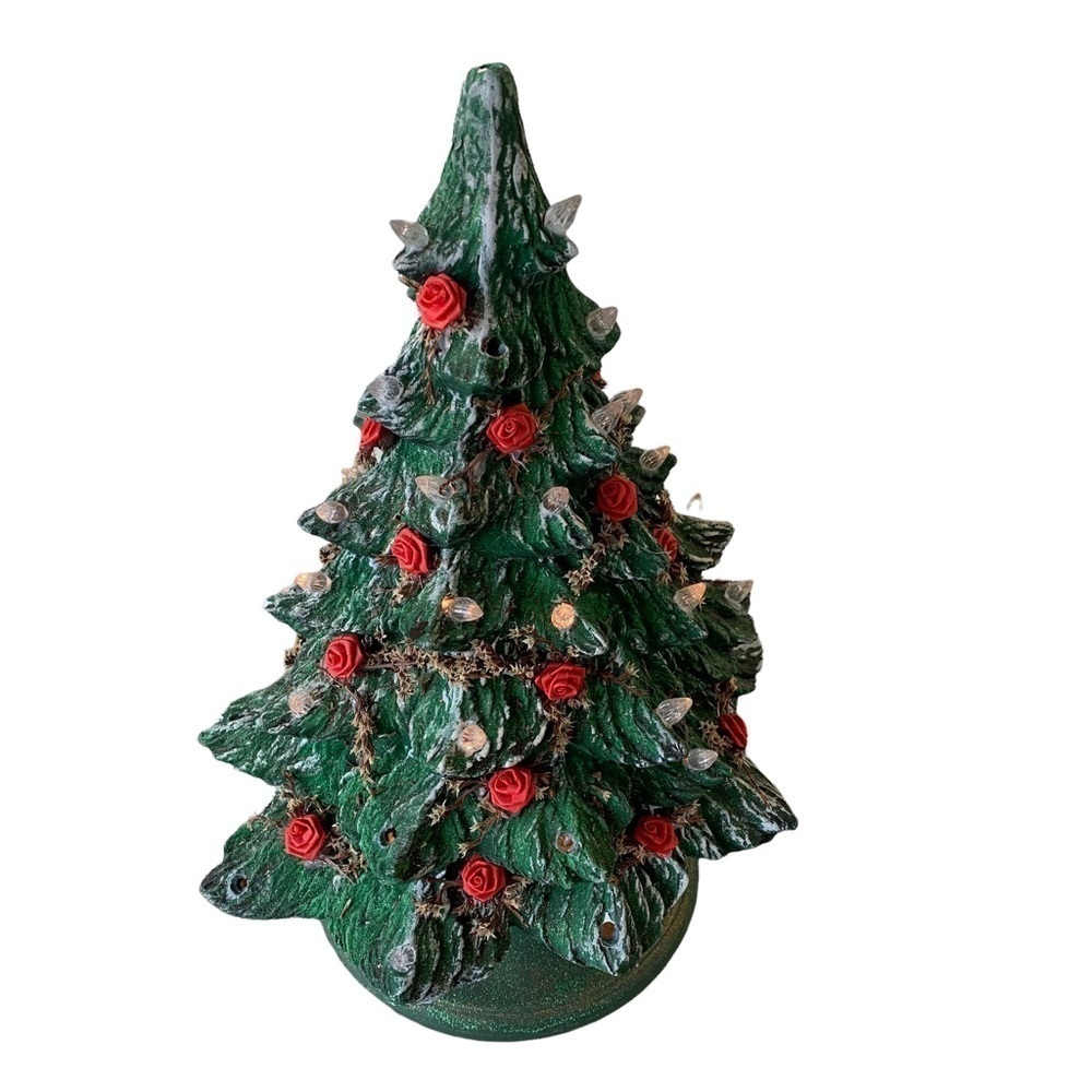 Vintage Ceramic Light Up Christmas Tree Rose Petals